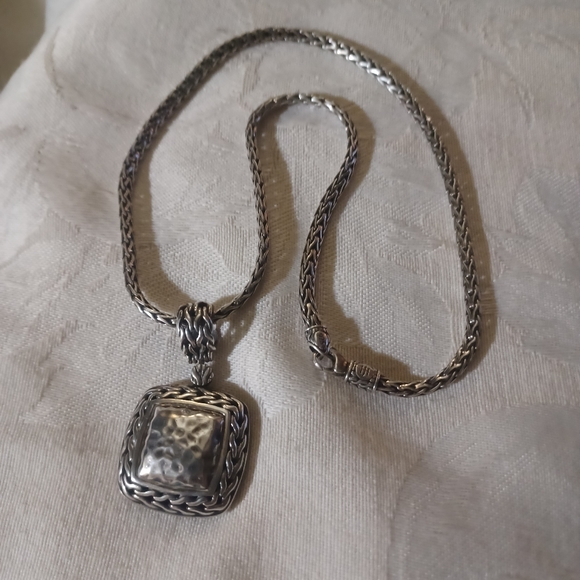 John Hardy Classic Chain Icon Necklace and Hammered Square Pendant, SS - Picture 2 of 9